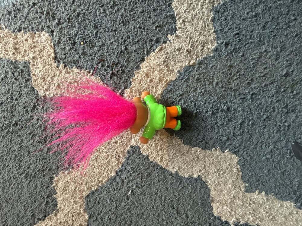 Vintage Troll Doll Pink Hair Green Outfit